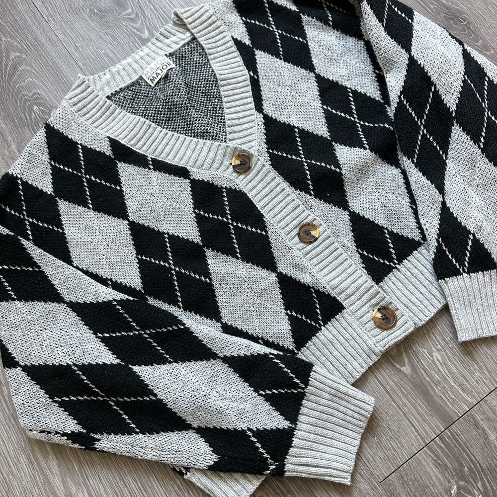 Major Label Group Black and Gray Argyle Sweater - XL